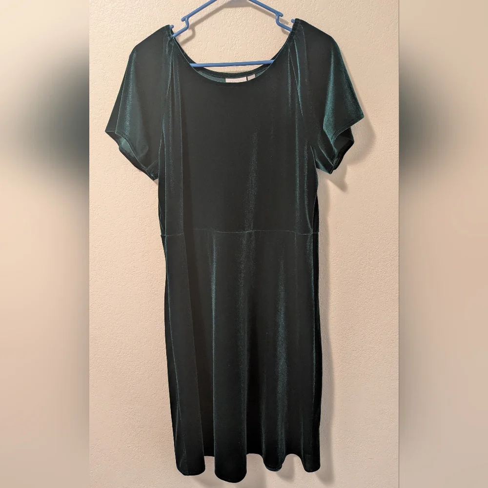 Place Women's Green Flutter Sleeve Velvet Dress - Picture 1 of 4